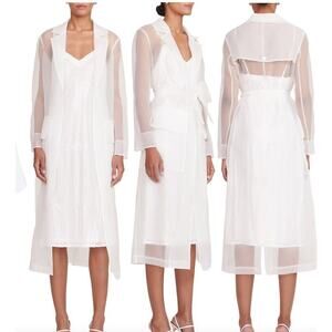 $795 StaudAshley Sheer Belted Midi-DressSz L Bridal Bride White Jacket
